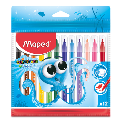 PLUMONES DE COLORES MAPED COLOR PEPS OCEAN (12 PZS.)